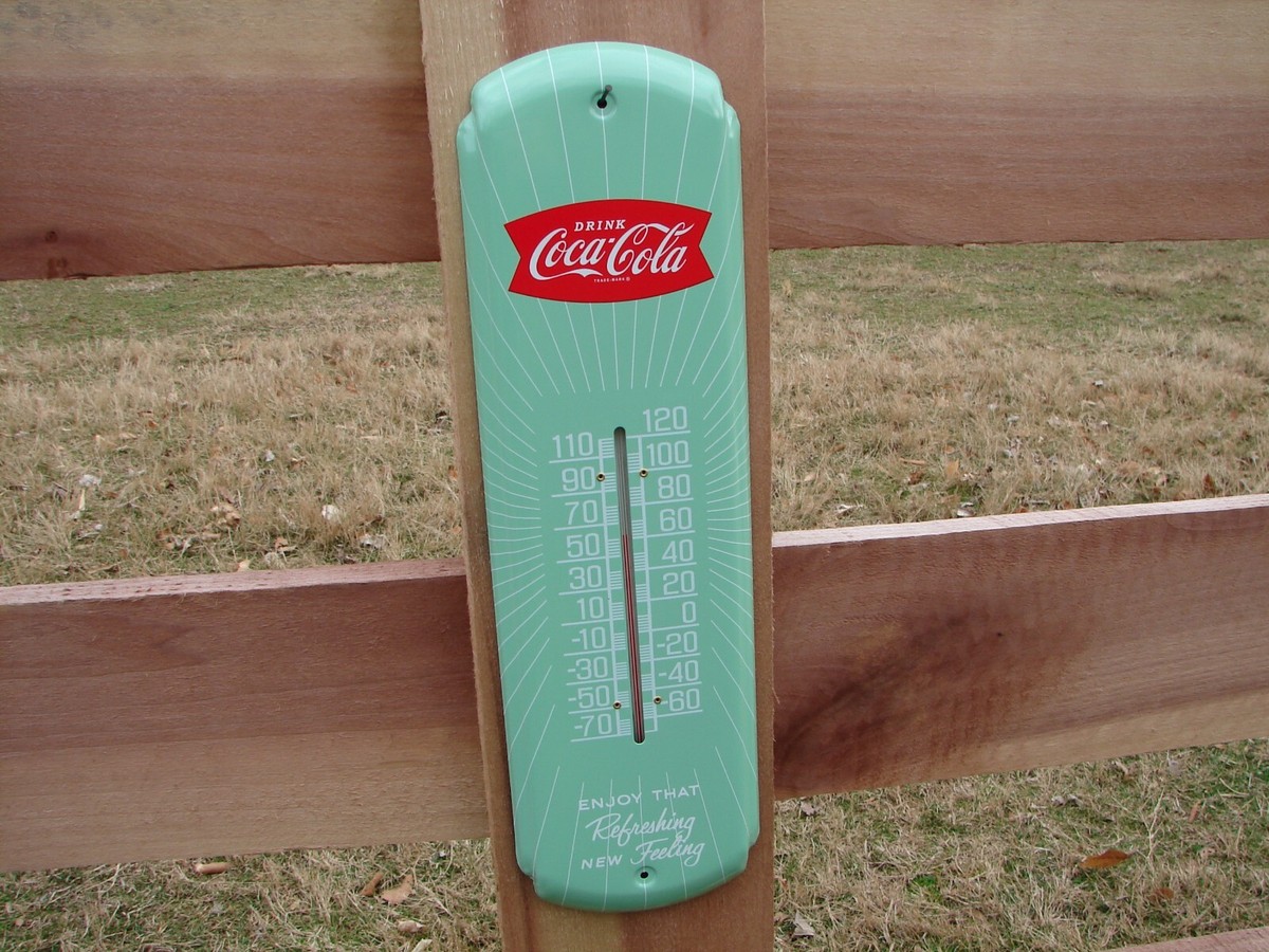 Coca Cola Thermometer Sign Drink Coke Fish Tail Bow Tie Metal