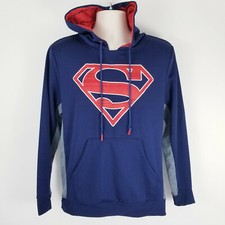 Superman Super Hero Hooded Sweater Pullover Boys Size 16 M Blue Navy Red Gray