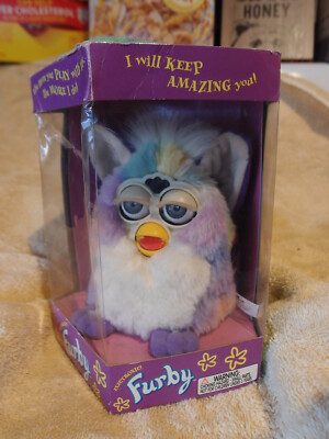 furby 1998 Unop. Box NEW BEAUTIFUL Rainbow Tie Dye Grey Eyes VERY hard to find
