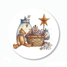 30 Country Primitive Teddy Scrapbook Stickers 1.5" Round Envelope Seals Labels