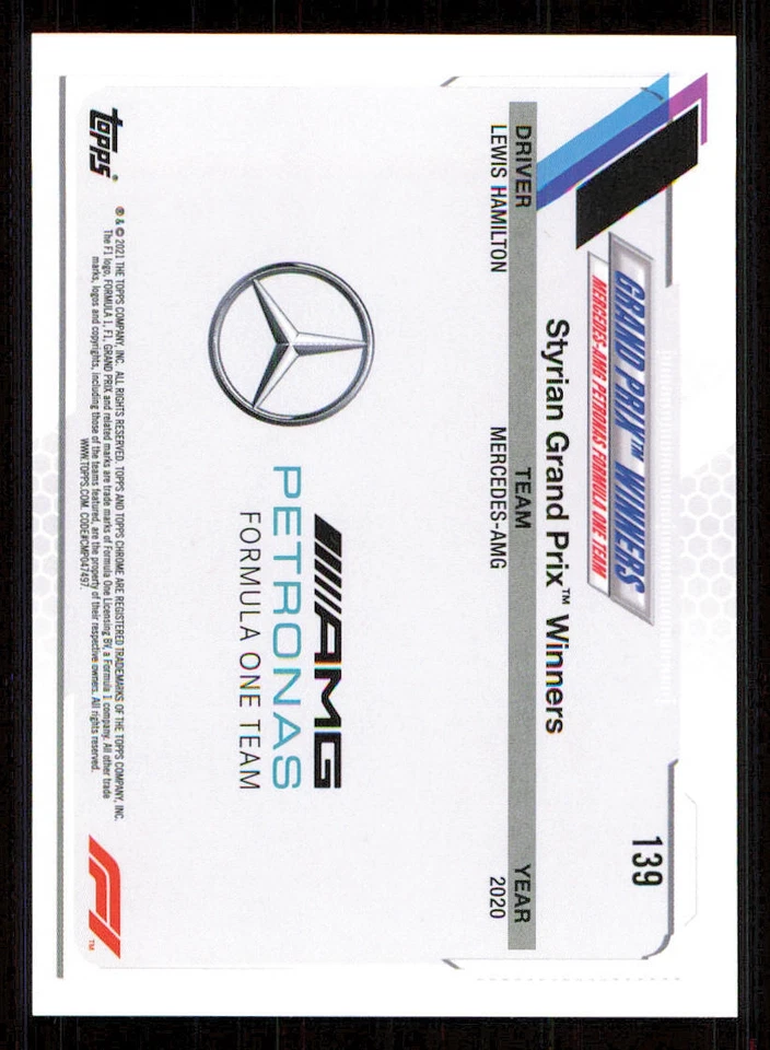 2021 Topps Chrome Formula 1 #139 Lewis Hamilton/Grand Prix Winners - Image 2 of 2