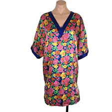 VTG 90s VICTORIAS SECRET Gold Label SATIN SLEEP NIGHT SHIRT Fuchsia Floral M