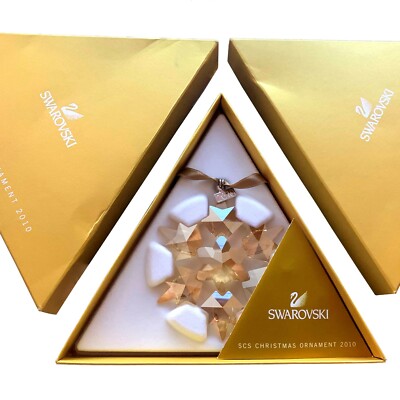 Swarovski 2010 Gold Tone Christmas Star / Snowflake, Mint, both boxes & triangle