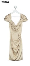 Oh Polly Metallic Gold Satin Cwol Neck Midi Dress Uk 6