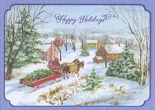 Designer Greetings Horse Drawn Sleigh in Blue Frame Box of 18 Christmas Cards