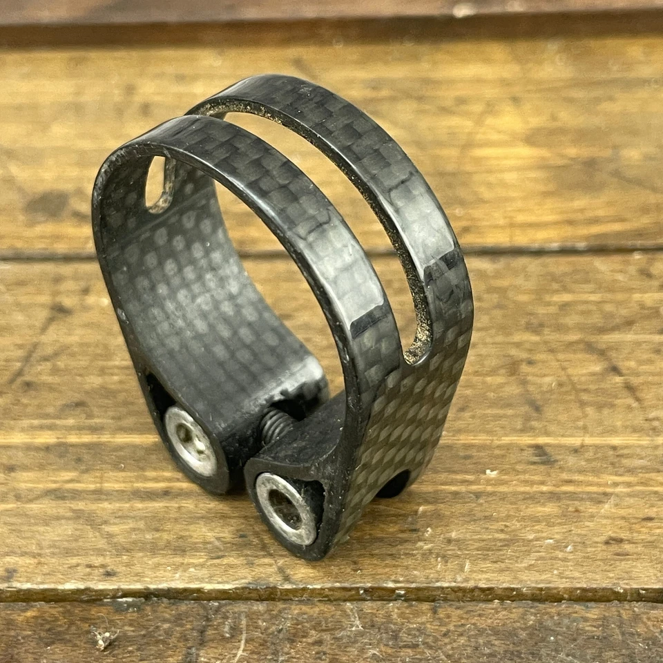 Abrazadera de tija de sillín de fibra de carbono 34 mm 34,9 carpeta años 2000 MTB negra Foto 2 de 4