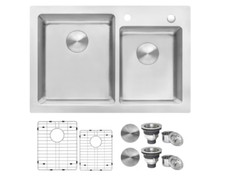 Ruvati Drop-In 33x22 Brushed Stainless Steel Double Offset Bowl Kitchen Sink