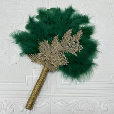 1pcs African Green Turkey Feather Fan Handmade Fans Wedding Decor Feather Fan