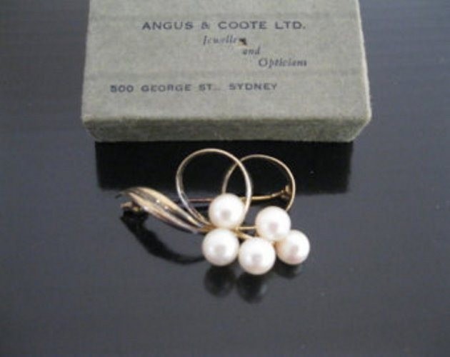 Gold plated sterling silver pearl brooch Pearls brooch marked