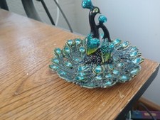 PEACOCK METAL JEWELRY HOLDER RINGS BRACELETS ETC 3 INCHES TALL