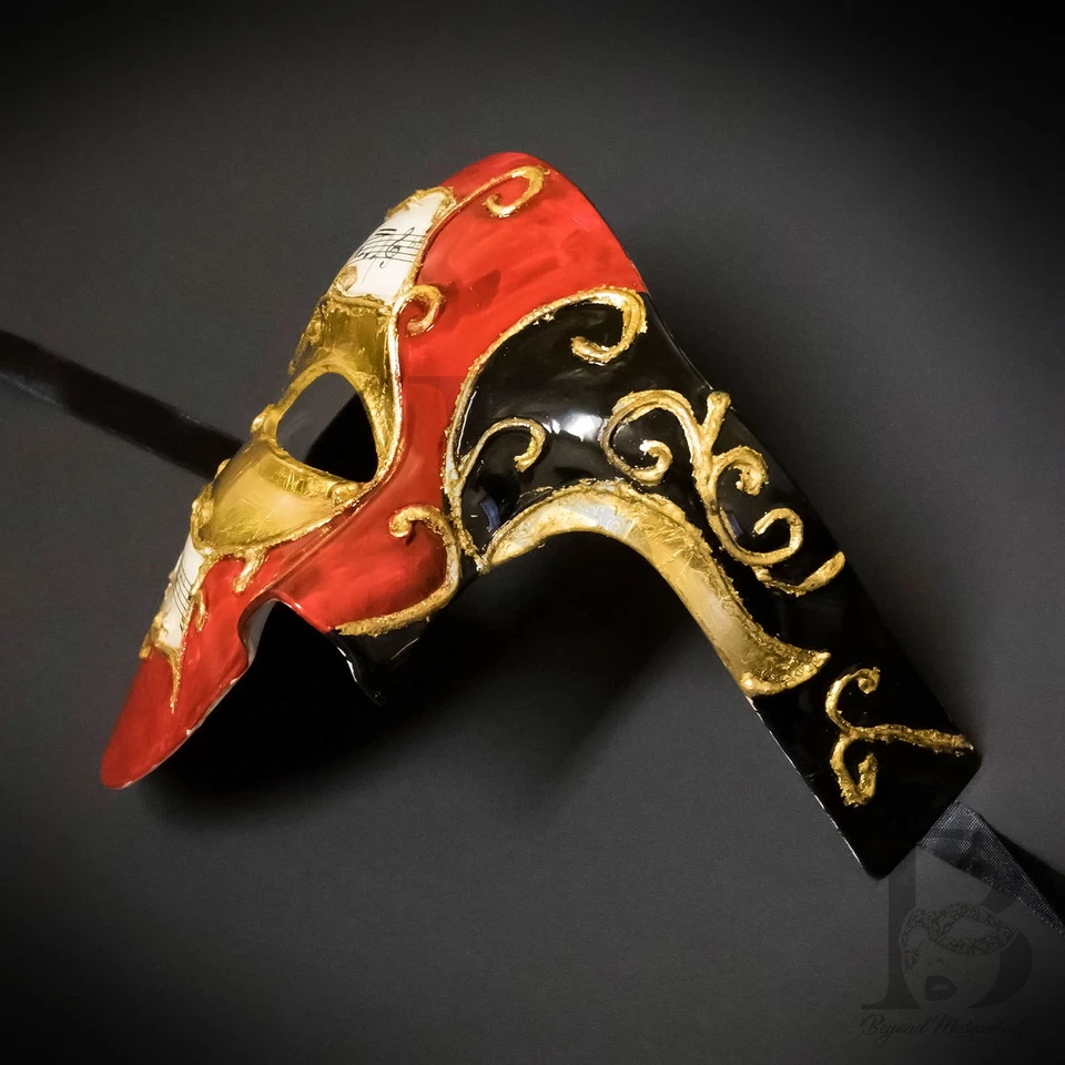 Mens Masquerade Mask Classic Musical Half Phantom of the Opera [Red/Black] - Image 3 of 4