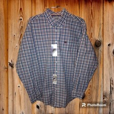 NWT Cinch Men's Cream Burgundy Steel Blue Plaid LS Button Up Large Western Shirt