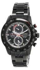 SEIKO Sportura Solar 45MM Black Dial Chrono SS Bracelet Men's Watch SSC373
