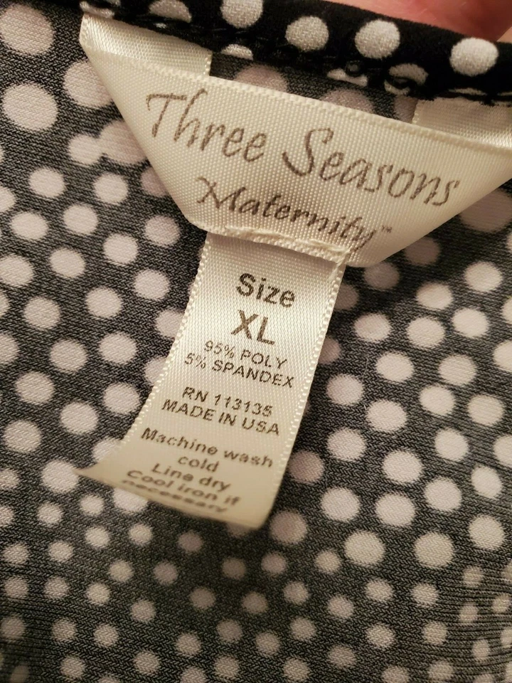 Three Seasons Womens Shirt Top Blouse Size XL X Large Black White Polka Dot - Image 2 of 4