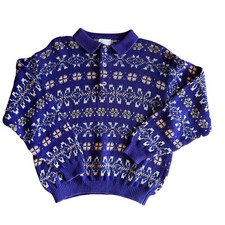 Suéter Benetton Vintage Mujer Grande Púrpura Isla Justa Cuello Esquí Italia Años 80