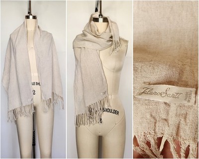 Faliero Sarti LINEN Scarf Shawl - Beige Linen - Italian Designer- Fringed