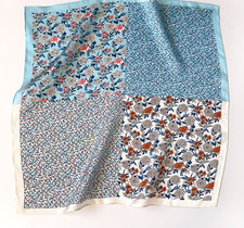 100 Silk Mulberry Scarf Blue floral Print Neckerchief 21'' Shawl Wrap Bandana