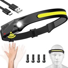 Headlamp Rechargeable, 230&deg; Wide Beam Head Lamp LED with Motion Sensor for Adul