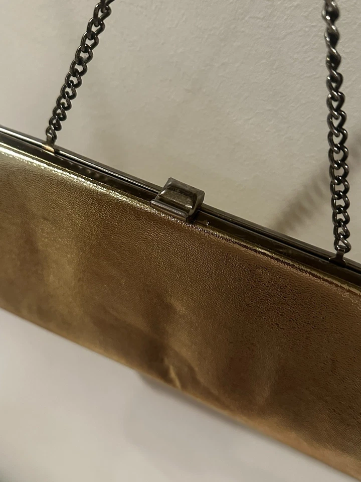 复古金色晚装包人造皮革手拿包钱包带链条带 10.5 英寸 — 第 3/4 张图片