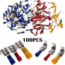 100pcs Piggy Back Spade Connector Set Insulated Butt Crimp Terminals 10-22AWG