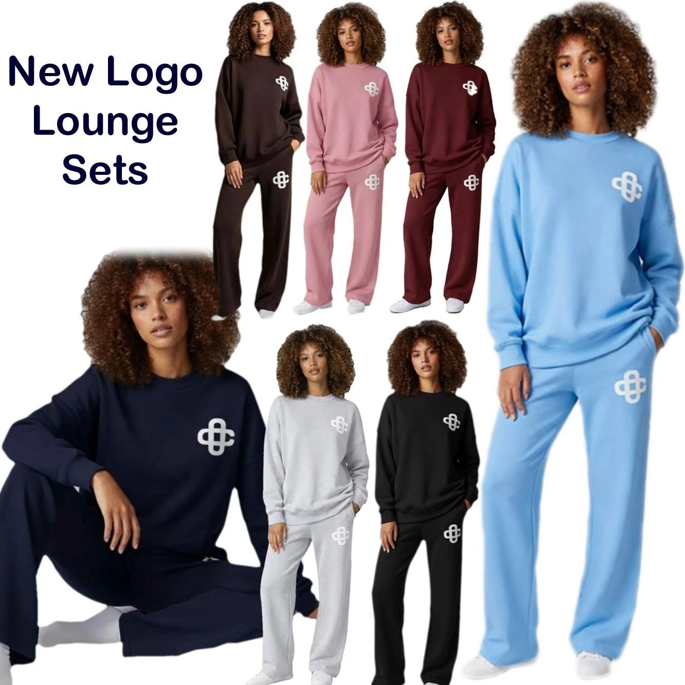 Women Crew Neck Knitted Tracksuit Sweatshirt & Wide Leg Joggers 2 Pcs Co-Ord Set