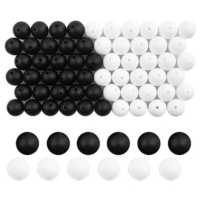 60 Stück 15 mm Silikon Perlen Zum Selbermachen Armband Halskette Schmuck, Schwarz + Weiß Z8U7
