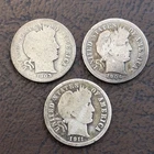 Lot of 3 Barber Dimes 1903, 1904, 1911 Philadelphia 90% Silver Coins (021)