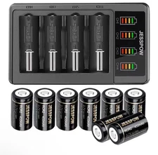 CR2 Rechargeable Batteries and Charger, 450mAh 3.7V CR2 Battery, 8 Pack RCR2 Rec