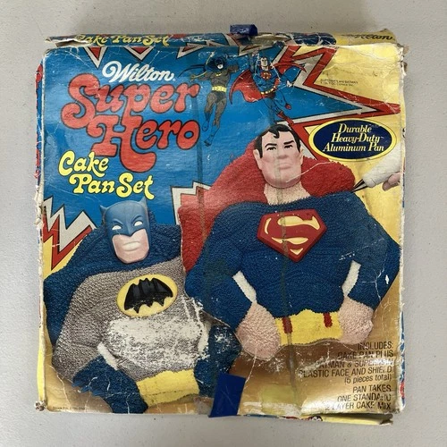 VTG Wilton Super Hero Cake Pan Mold Set Superman Batman DC Comics 1977 Complete
