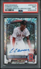 Conrad Cason 2025 Bowman Chrome 1st Speckle Refractor Auto /299 Red Sox RC PSA 9