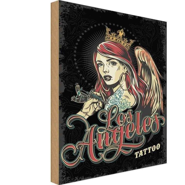 Holzschild 18X12 Cm Pinup Tattoo Los Angeles Pin Up Deko Geschenk Holz Schild-image
