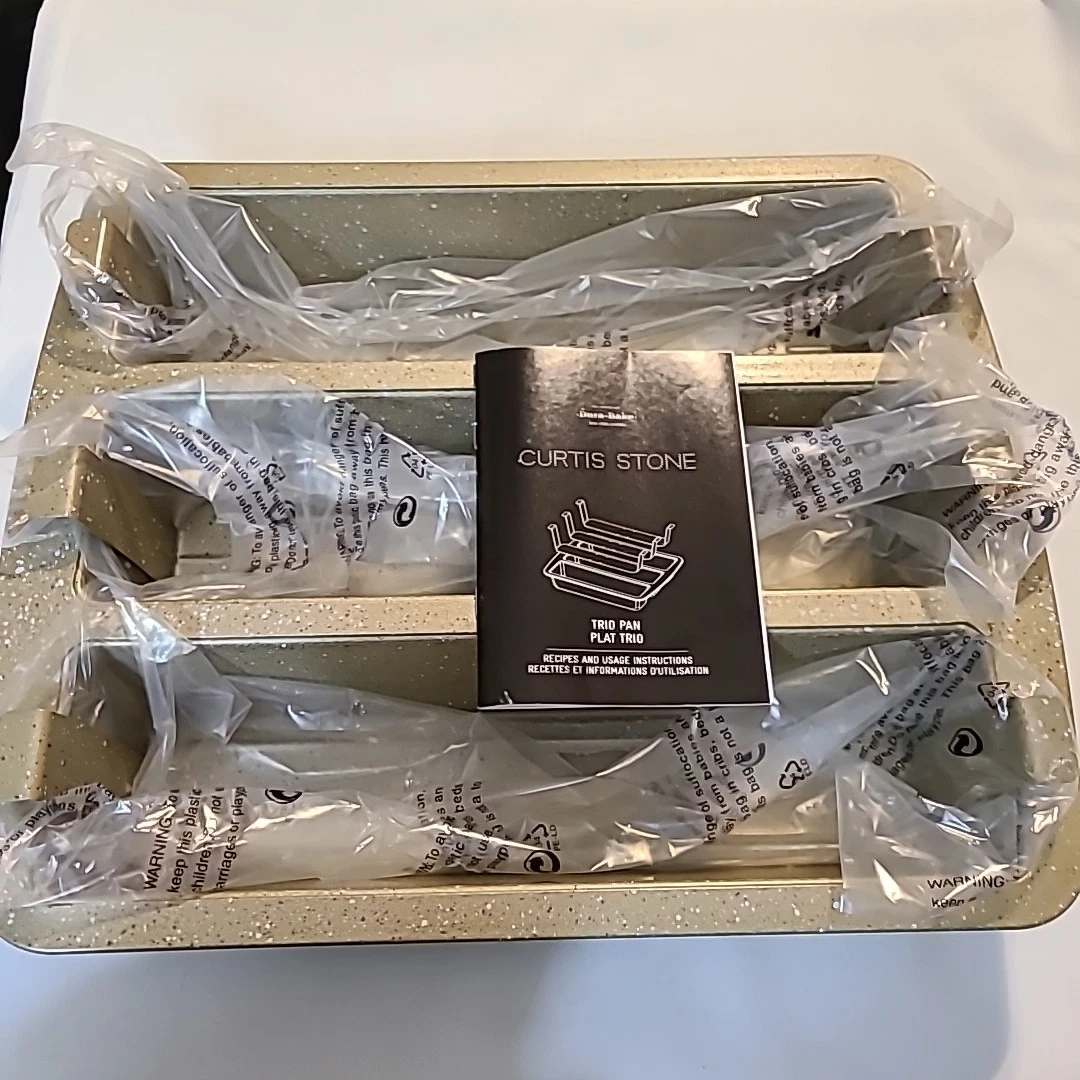 Curtis Stone Dura-Bake NonStick Coating TRIO LOAF PAN &Inserts SPECKLED GOLD NIB