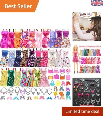 42-teiliges Puppenkleidung Set: 15 Röcke, 10 Schuhe & 12 Schmuckstücke für Barbie Puppen
