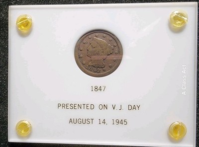 1847 Large Cent - repunched date error, WRPD-006, In Capitol Holder. Our B2756