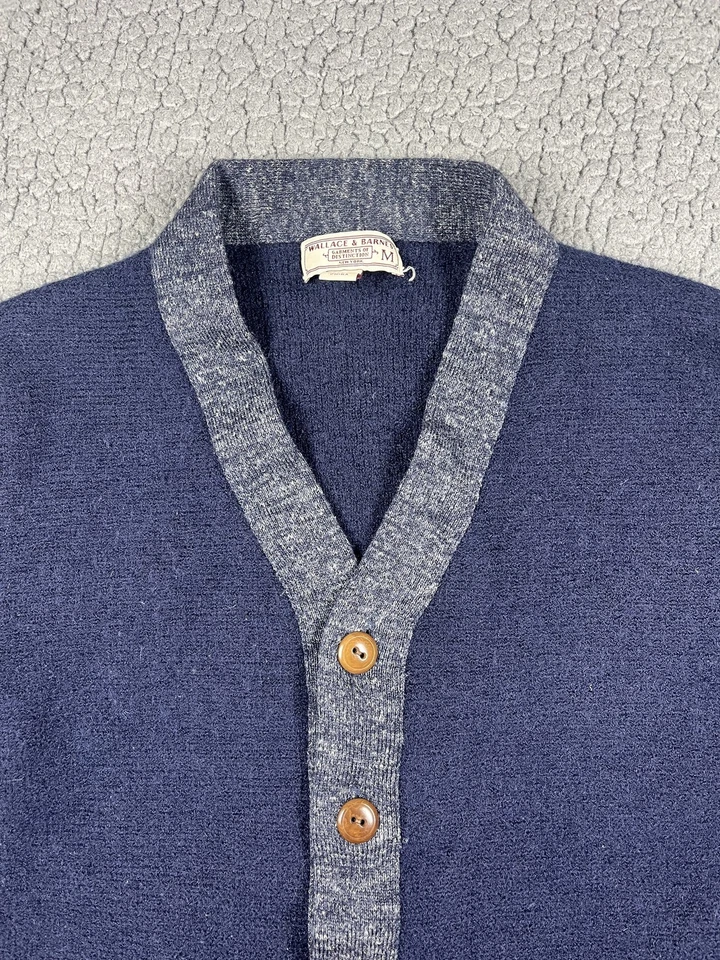 Wallace & Barnes Sweater Mens Medium Blue Shawl Collar Cardigan Wool Blend Knit Foto 2 de 4
