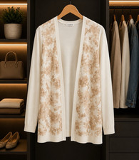 Calvin Klein Ivory Beige Floral Knit Open Fro...