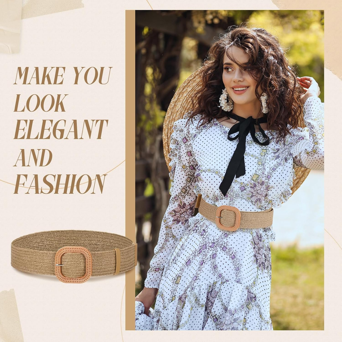 Women Straw Woven Belt Elastic Rattan Waist Raffia Stretch 