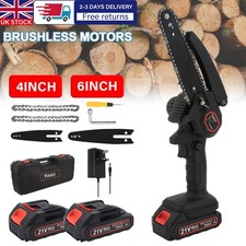 4&6" Electric Cordless Chainsaw Handheld Saw Woodworking Wood Cutter 2 Batteries