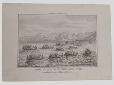 Sbarco sulle coste in Calabria Missori Cattabeni Litografia originale 1862