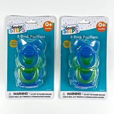 NEW 2x Gentle Steps 3 Pack Pacifiers 6 Total Silicone Nipple Blue  Green 