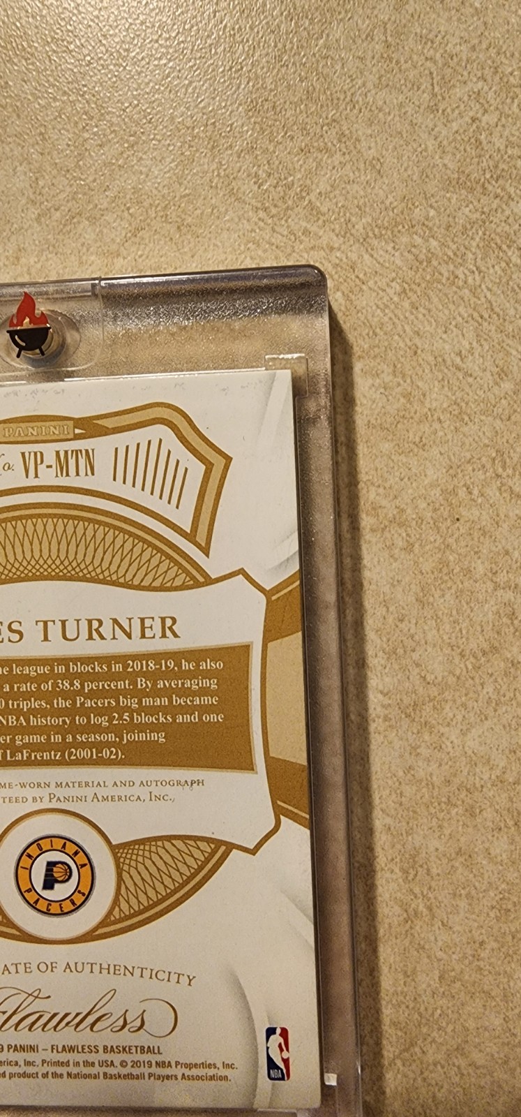 Myles Turner 2018-19 Panini Flawless Ruby Auto Patch Limited #1/15 Game Used view 10