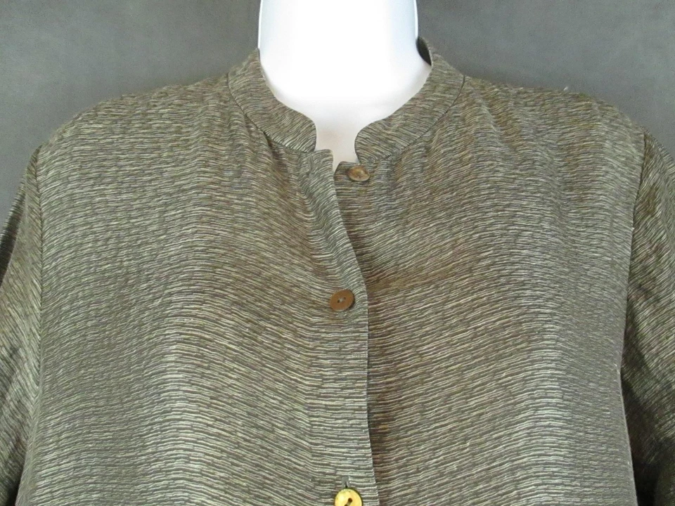 Eileen Fisher Tunic Dress Womens Petite Large Brown Silk Linen Long Button Shirt - Image 2 of 4