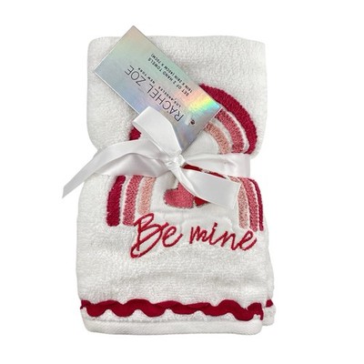 Rachel Zoe Valentines Day Hand Towels Be Mine Pink Hearts White Velour Terry S/2