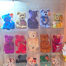 Ty Beanie Babies Teddy Bear Lot w/ Plastic Display Cases, Retired Vintage 1990s