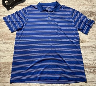 NikeGolf Tour Performance Dri-Fit Mens XL Polo Blue White Striped