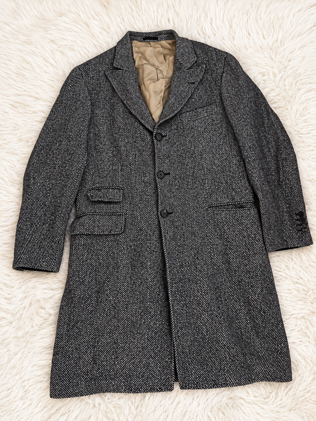 Brunello Cucinelli 100% Cashmere Herringbone Overcoat Men's 52 IT Gray image 4