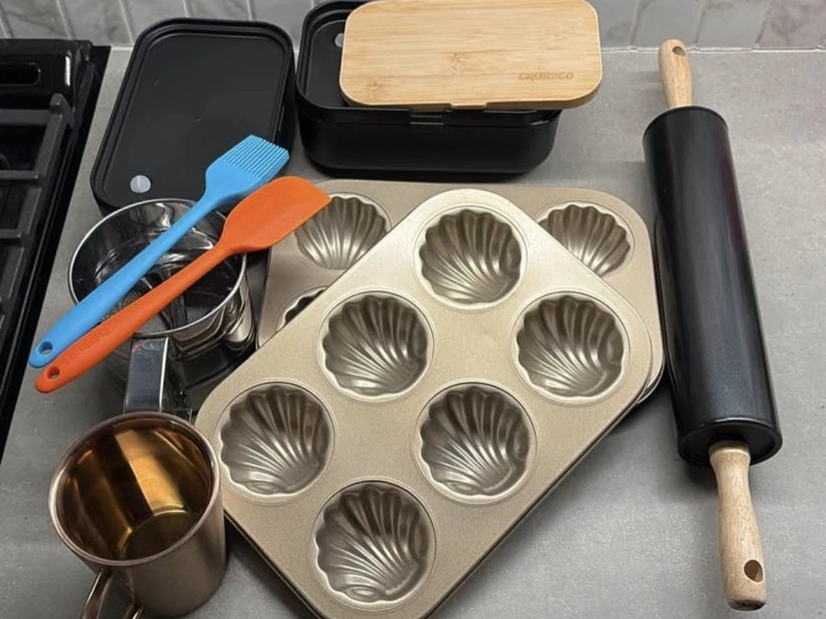Baking Accessories- Rolling Pin, Cake Mold, Spatula. Brush, Flour Sifter
