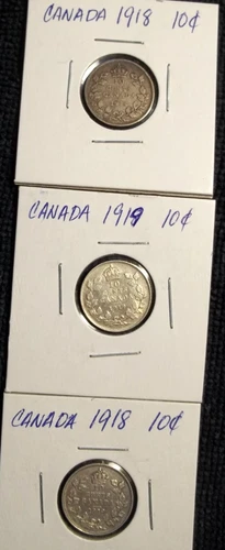Canadian Dime lot  2 - 1918 - 1919    Lot of 3  XF-AU+  (NR)