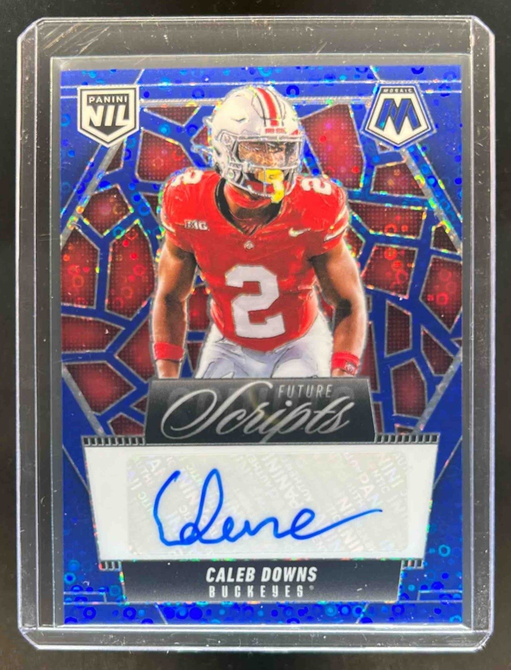 2025 Mosaic Caleb Downs Future Scripts No Huddle Blue Prizm Auto #FSC-CDS
