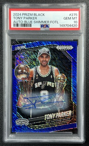 TONY PARKER PSA 10 2024 PANINI PRIZM BLACK #275 LEGENDS AUTO BLUE SHIMMER 06/25